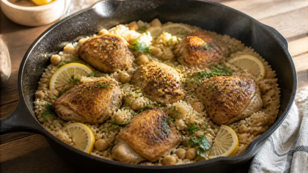 One-Pot Meals: Lemon Garlic Chicken and Chickpea Rice Skillet
