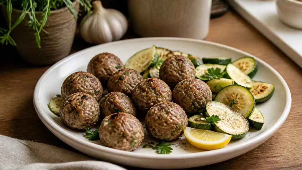 Healthy Weeknight Dinners: Garlic Herb Turkey Meatballs with Zucchini