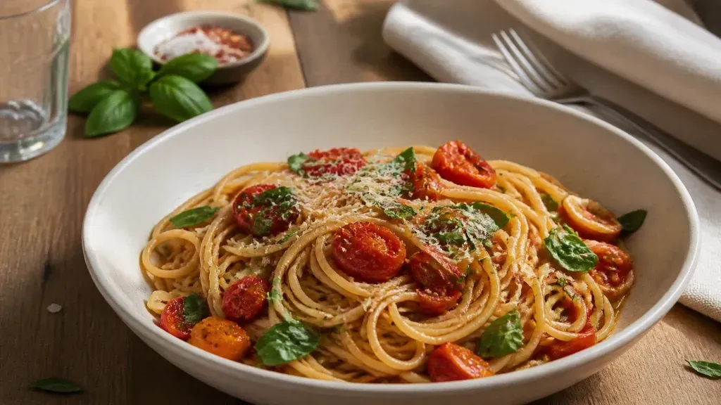 Simple Pasta Recipes: Garlic Butter Tomato Basil Spaghetti