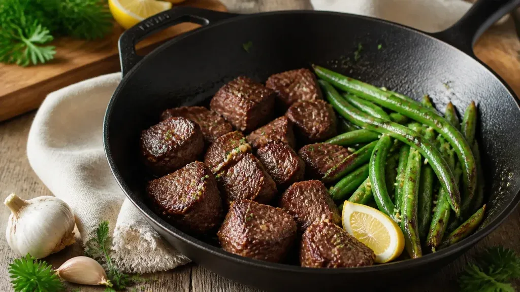 15-Minute Meals: Garlic Butter Sirloin Steak Bites with Green Beans