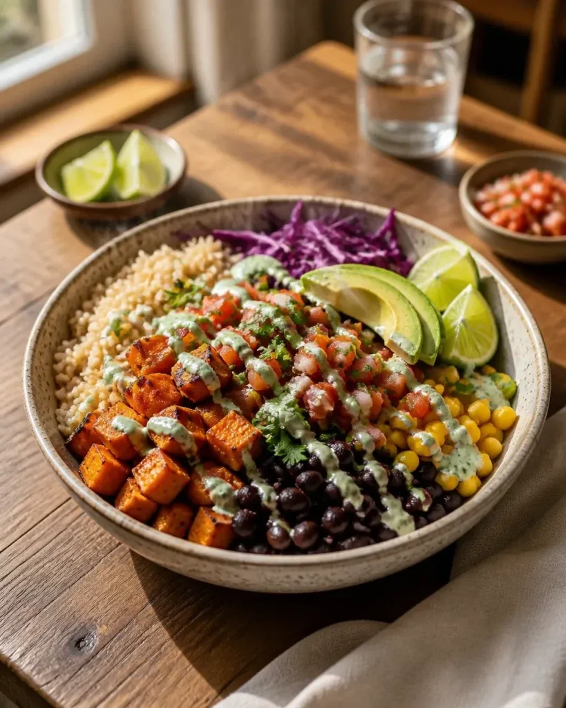 Plant-Based Dinner Ideas: Sweet Potato and Black Bean Burrito Bowls