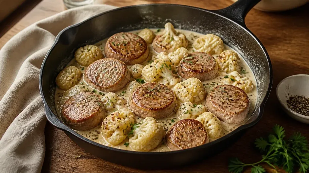Keto Recipes for Beginners: Creamy Garlic Pork and Cauliflower Skillet