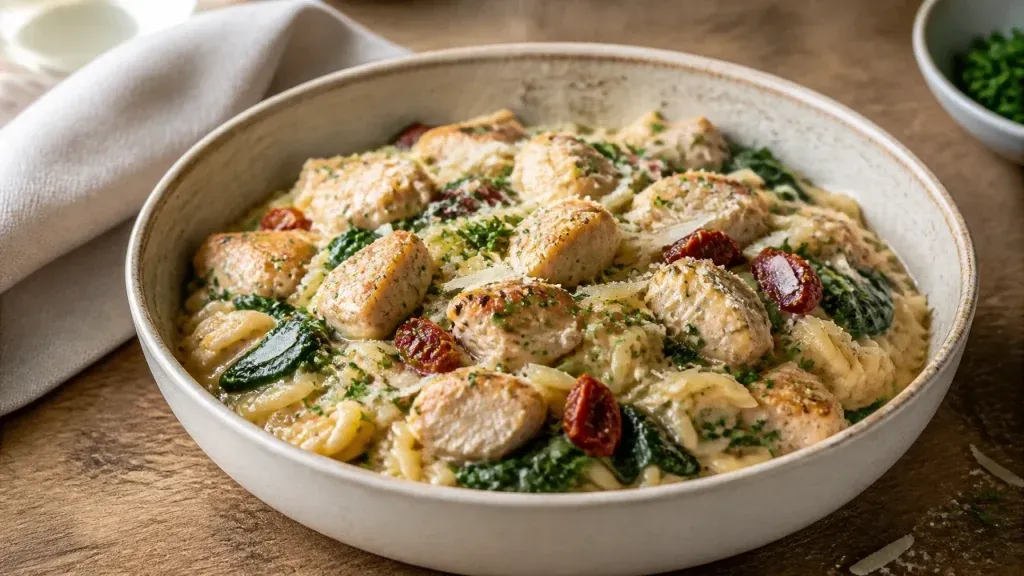 One-Pot Meals: Creamy Sun-Dried Tomato Chicken Orzo