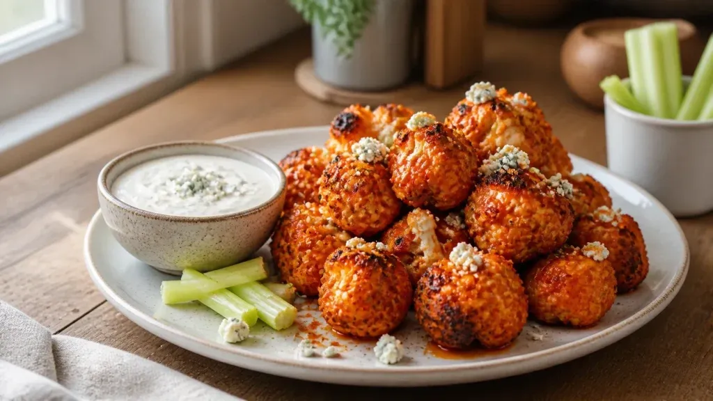 Keto Recipes for Beginners: Air Fryer Buffalo Cauliflower Bites with Blue Cheese Dip