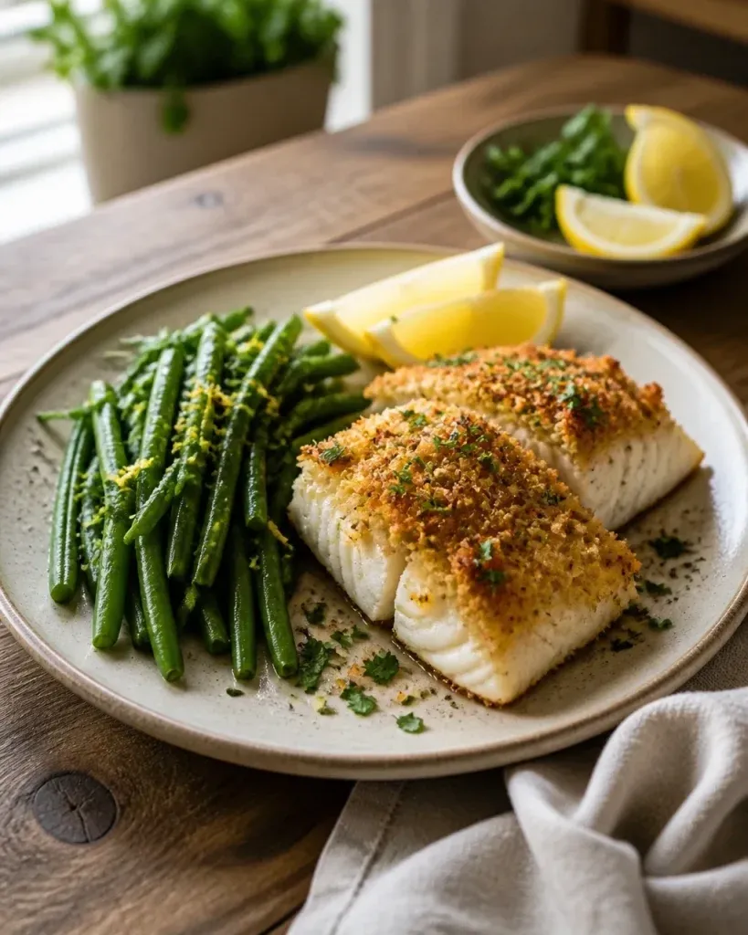 Easy Dinner Recipes: Crispy Parmesan Cod with Lemon Green Beans