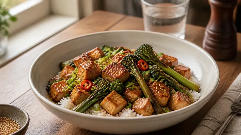 15-Minute Meals: Spicy Sesame Tofu Stir-Fry with Broccolini